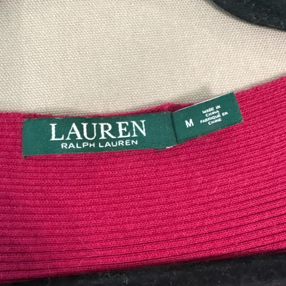 Lauren Ralph Lauren Sweater Women M Pink Ribbed Batwing‎ Cotton Blend Pullover